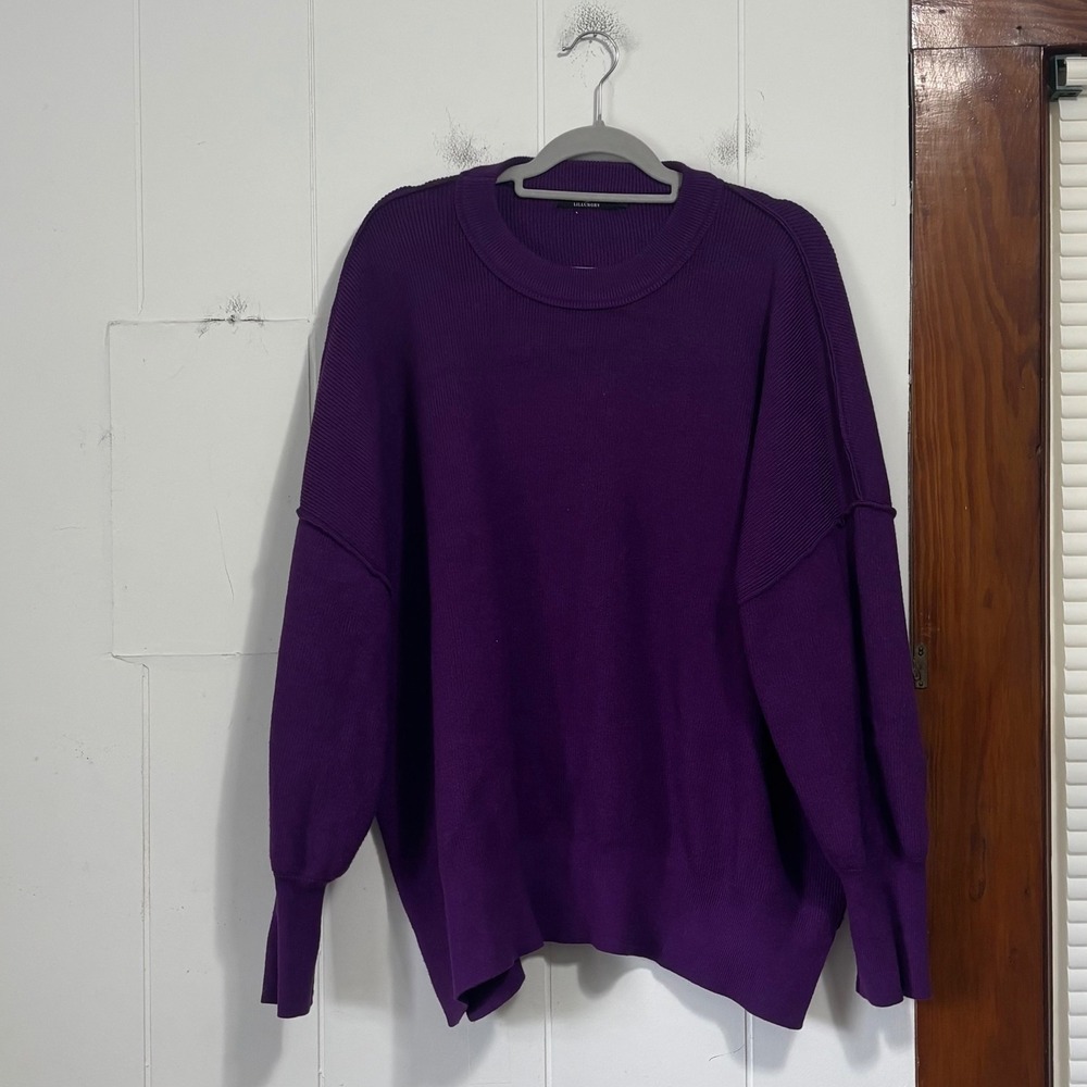 LILLUSORY Womens Purple Oversized Crewneck Pullover Sweater XL Ribbed Knit